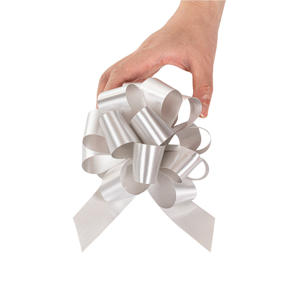 Gift Tek Silver Plastic Flora Satin Pull Bow - 5 1/2" - 10 count box