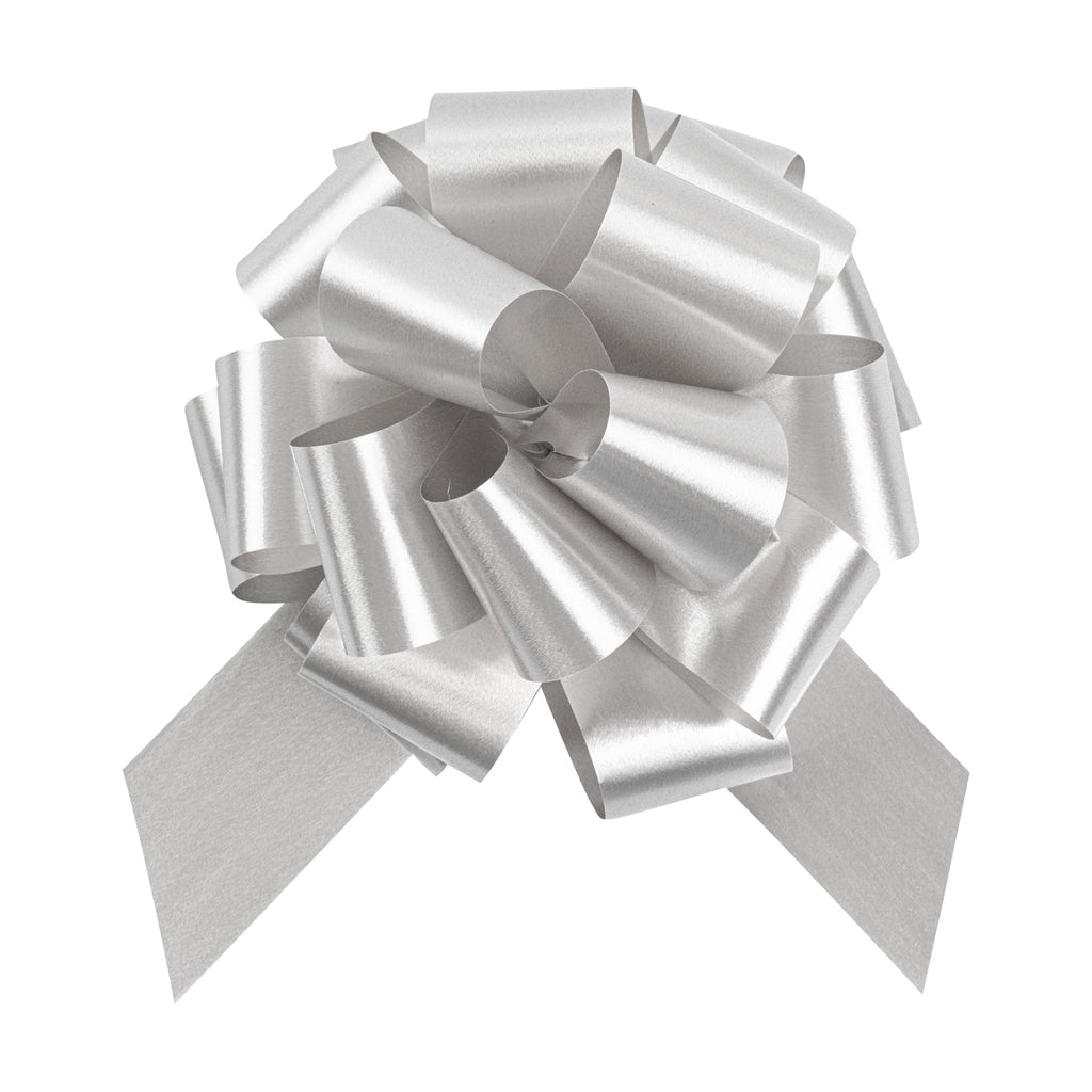 Gift Tek Silver Plastic Flora Satin Pull Bow - 5 1/2" - 1000 count box