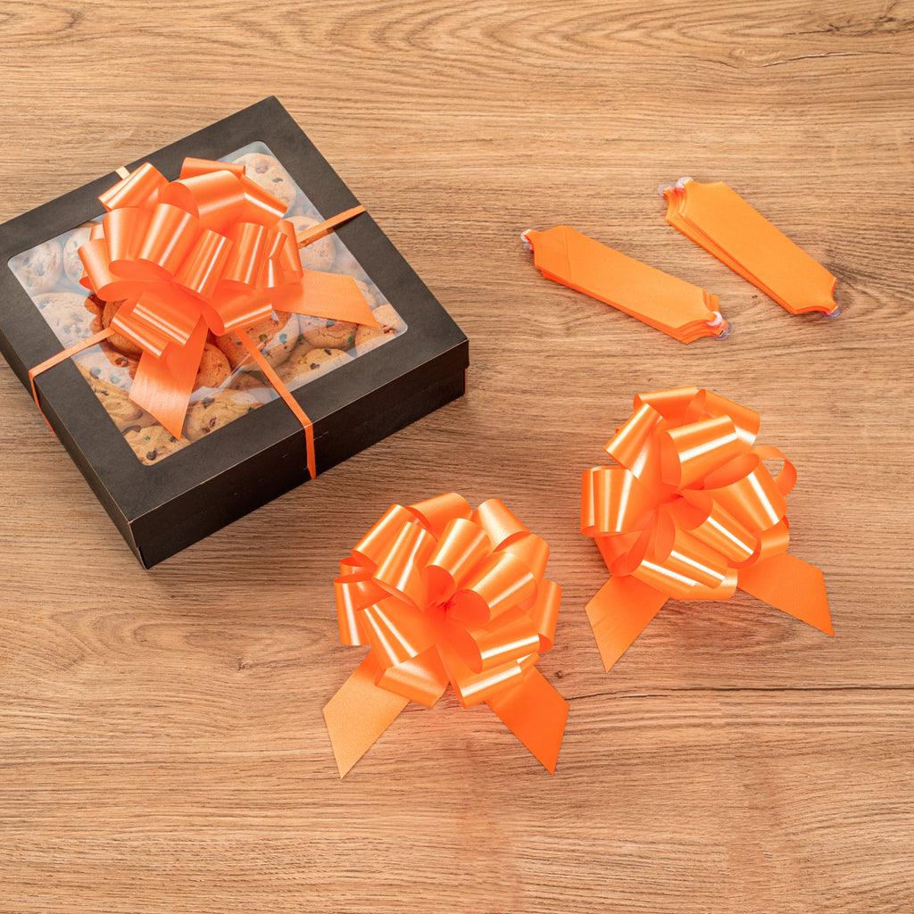 Gift Tek Orange Plastic Flora Satin Pull Bow - 5 1/2" - 10 count box