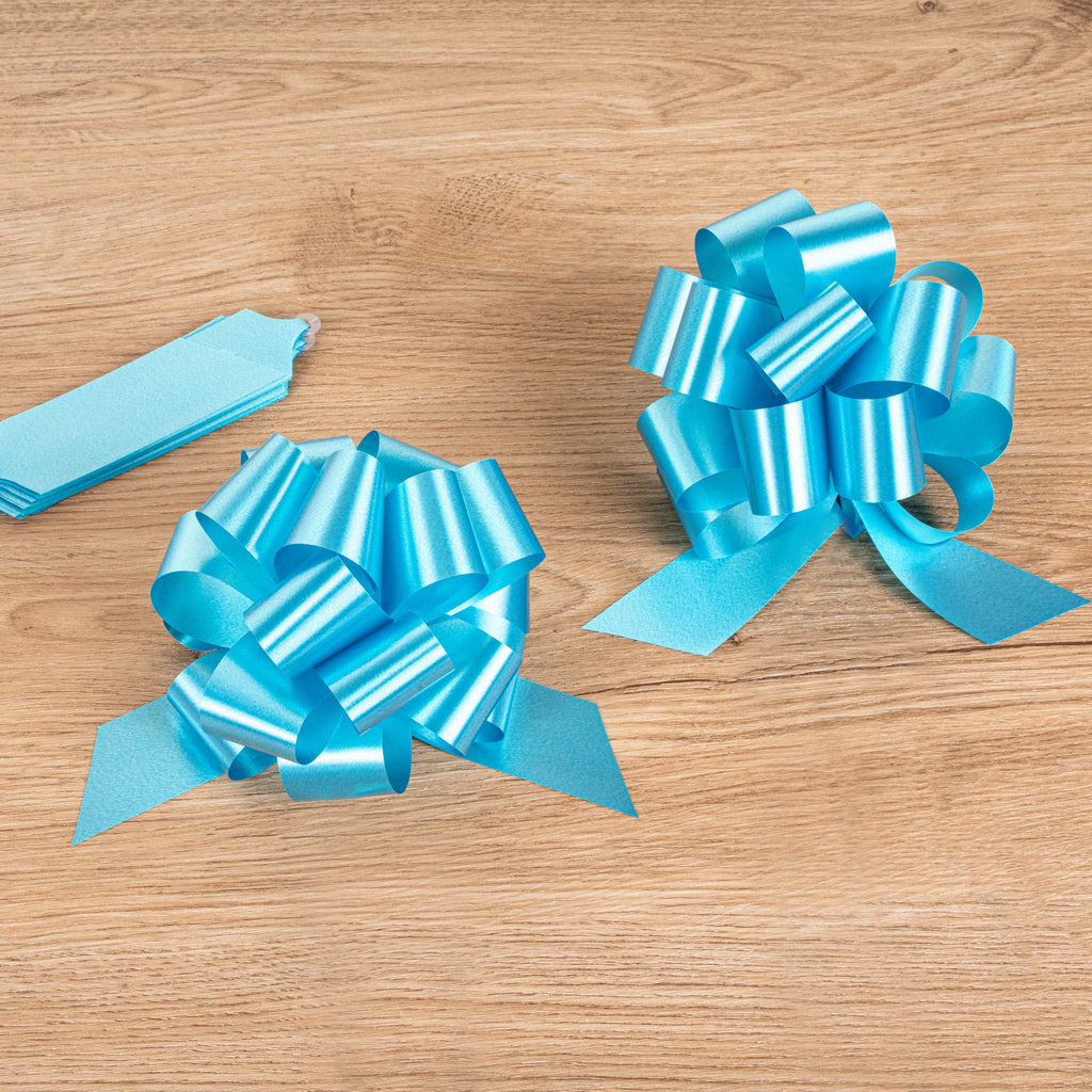 Gift Tek Teal Plastic Flora Satin Pull Bow - 5 1/2" - 10 count box