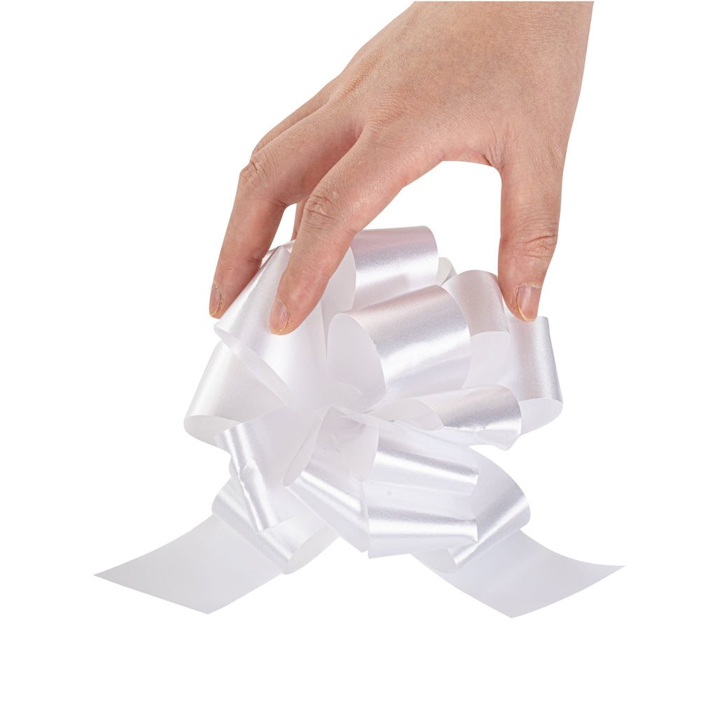 Gift Tek White Plastic Flora Satin Pull Bow - 5 1/2" - 1000 count box