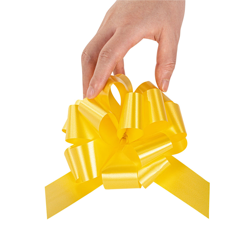Gift Tek Yellow Plastic Flora Satin Pull Bow - 5 1/2" - 10 count box