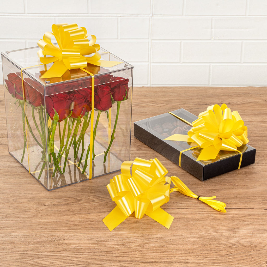 Gift Tek Yellow Plastic Flora Satin Pull Bow - 5 1/2" - 10 count box