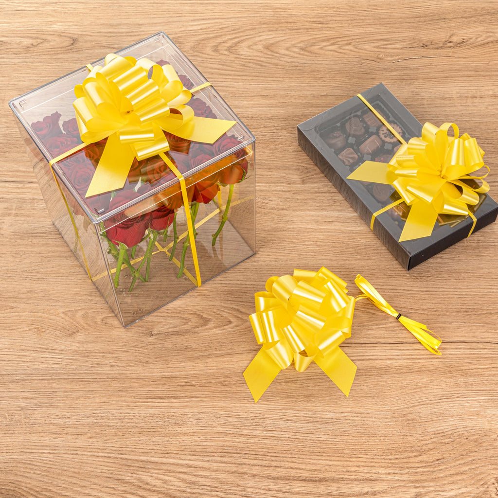 Gift Tek Yellow Plastic Flora Satin Pull Bow - 5 1/2" - 10 count box