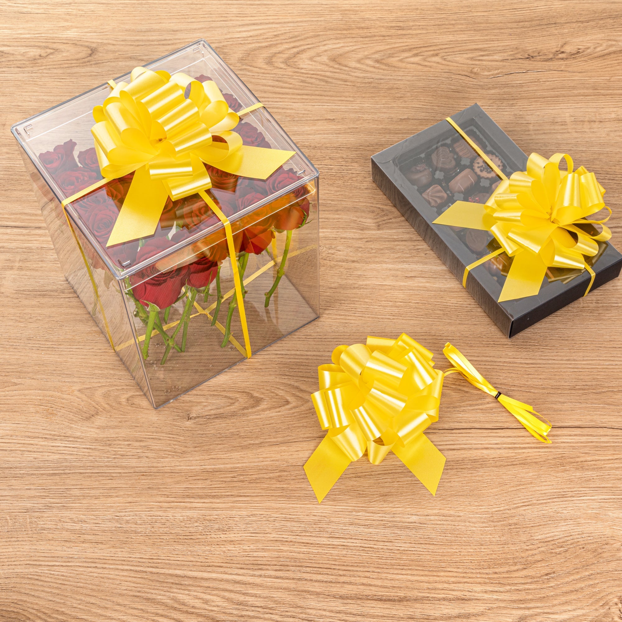 Gift Tek Yellow Plastic Flora Satin Pull Bow - 5 1/2" - 10 count box