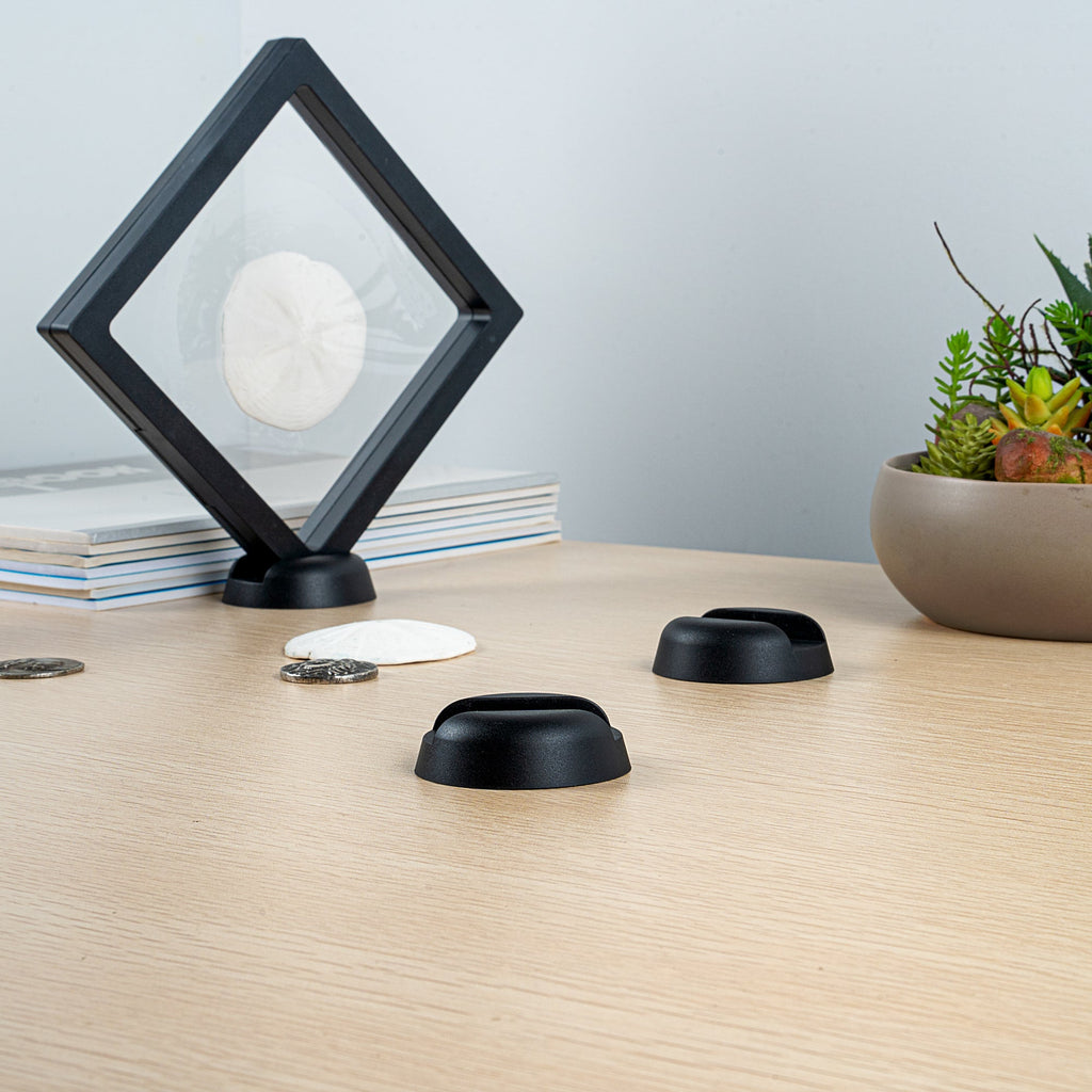 Display Tek Round Black Plastic 3D Floating Display Case Stand - 2 1/4" x 2 1/4" - 10 count box