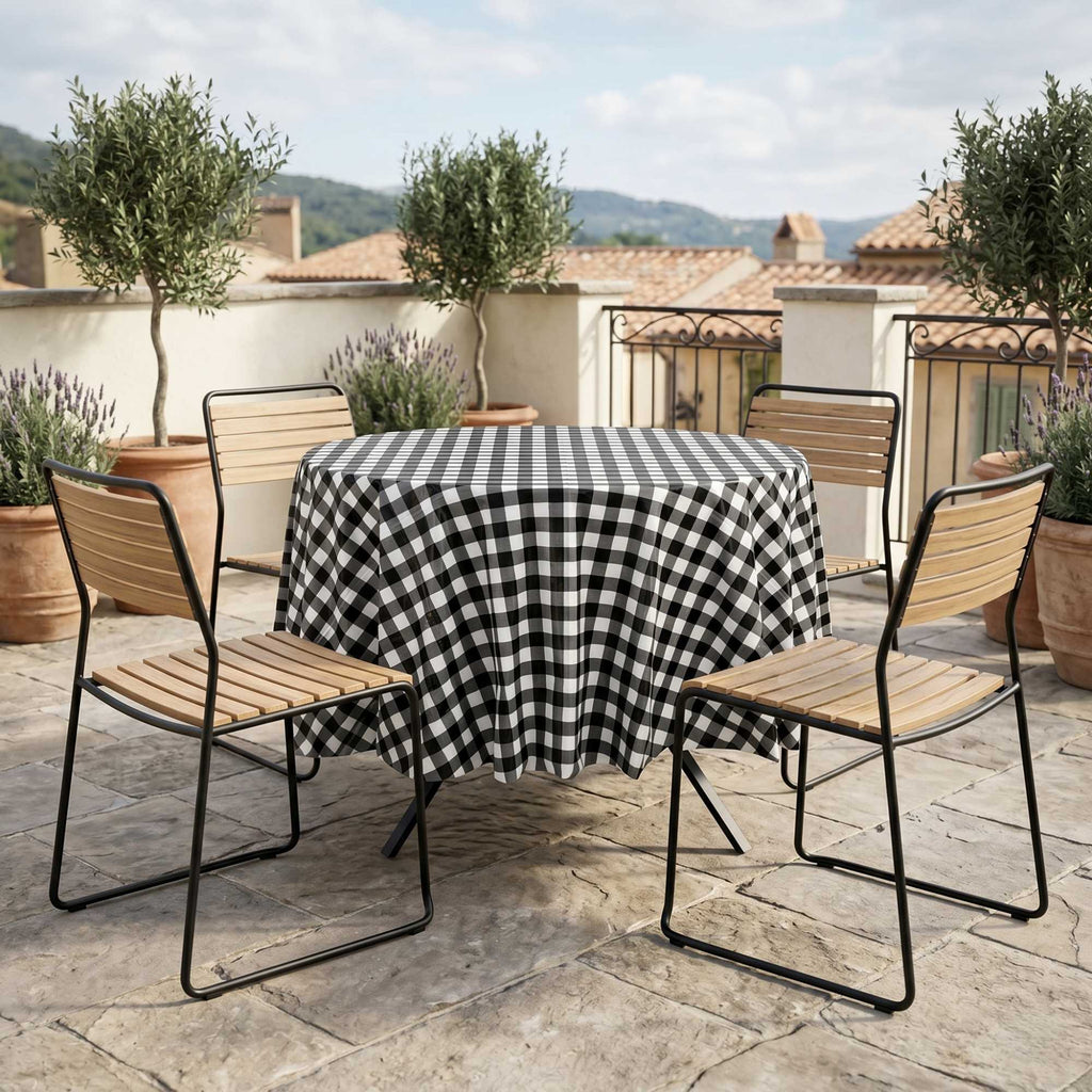 Table Tek Round Black Gingham Plastic Table Cover - 84" - 20 count box