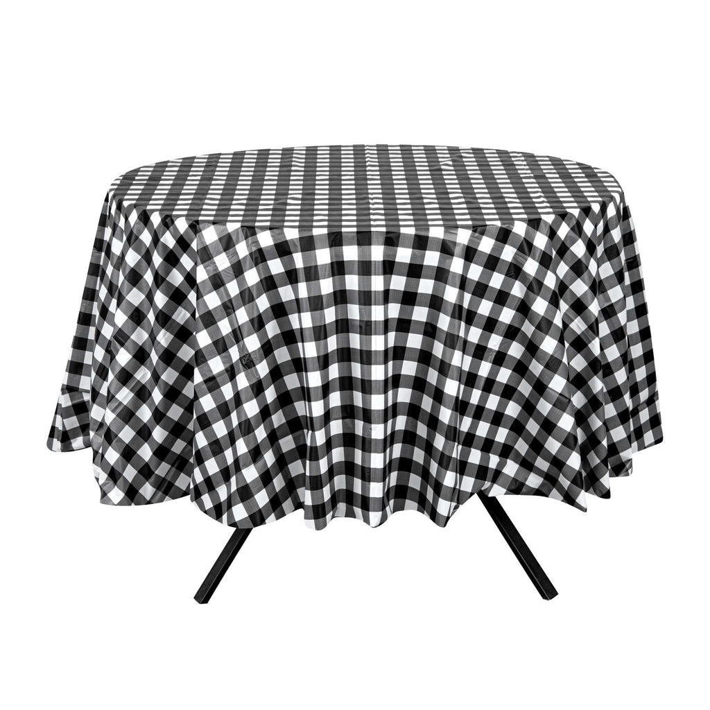 Table Tek Round Black Gingham Plastic Table Cover - 84" - 20 count box