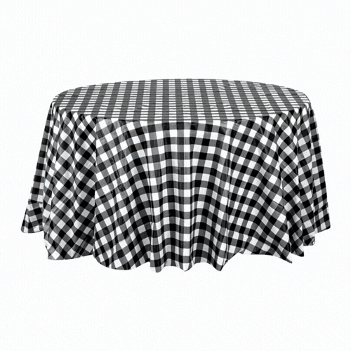 Table Tek Round Black Gingham Plastic Table Cover - 84" - 20 count box
