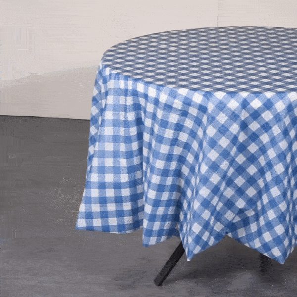 Table Tek Round Blue Gingham Plastic Table Cover - 84" - 2 count box
