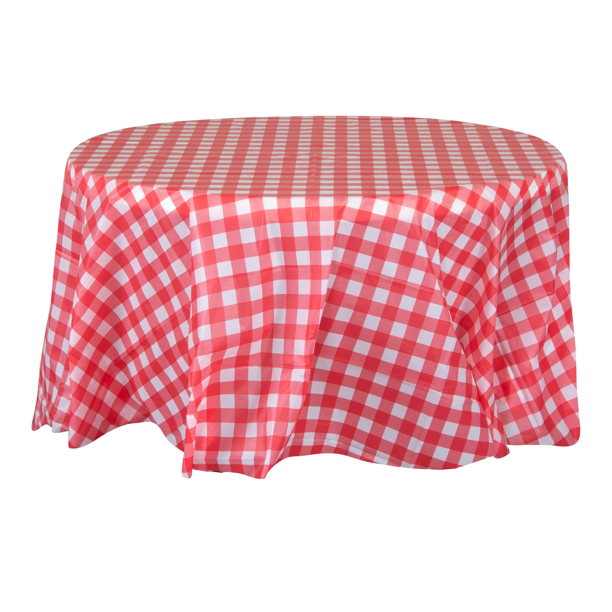 Table Tek Round Red Gingham Plastic Table Cover - 84" - 2 count box