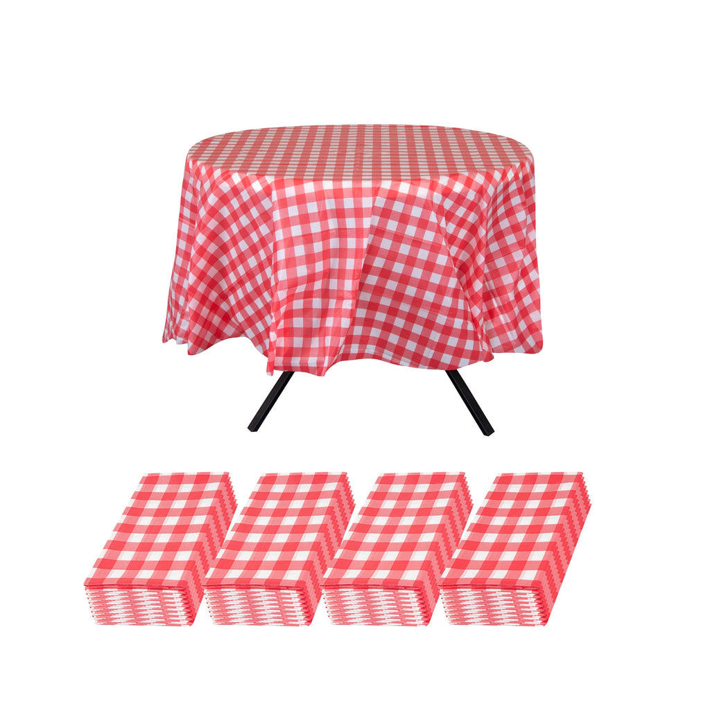 Table Tek Round Red Gingham Plastic Table Cover - 84" - 2 count box