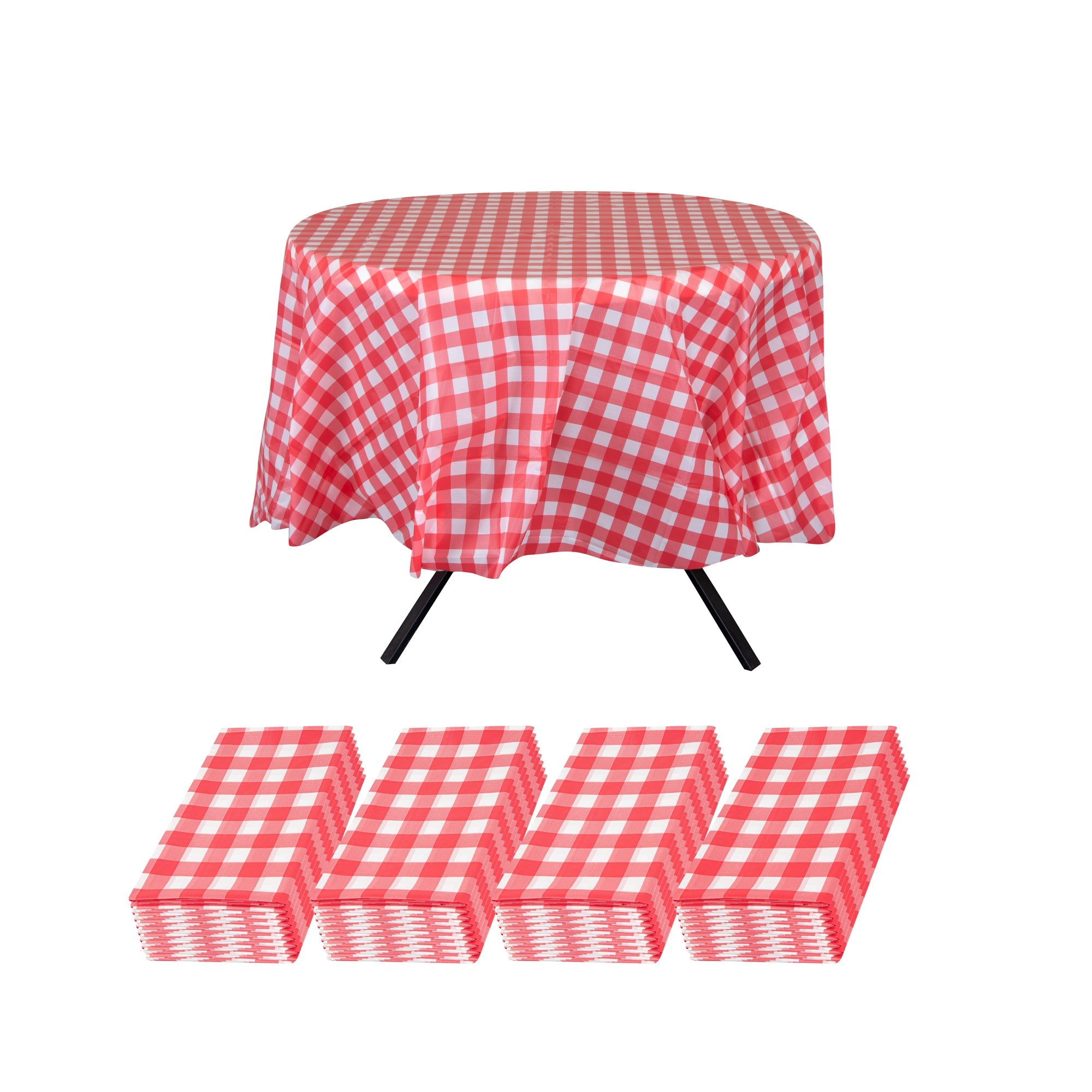 Table Tek Round Red Gingham Plastic Table Cover - 84" - 2 count box