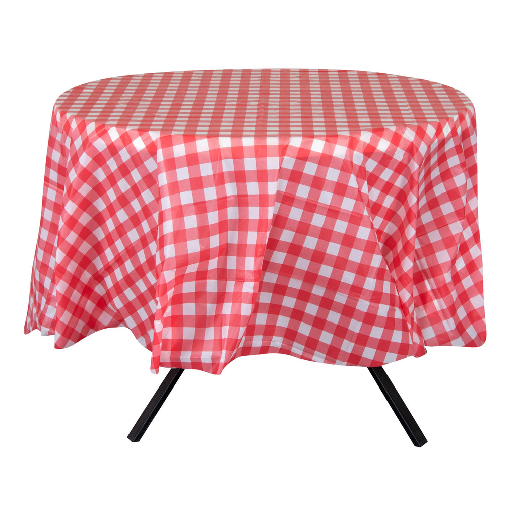 Table Tek Round Red Gingham Plastic Table Cover - 84" - 20 count box