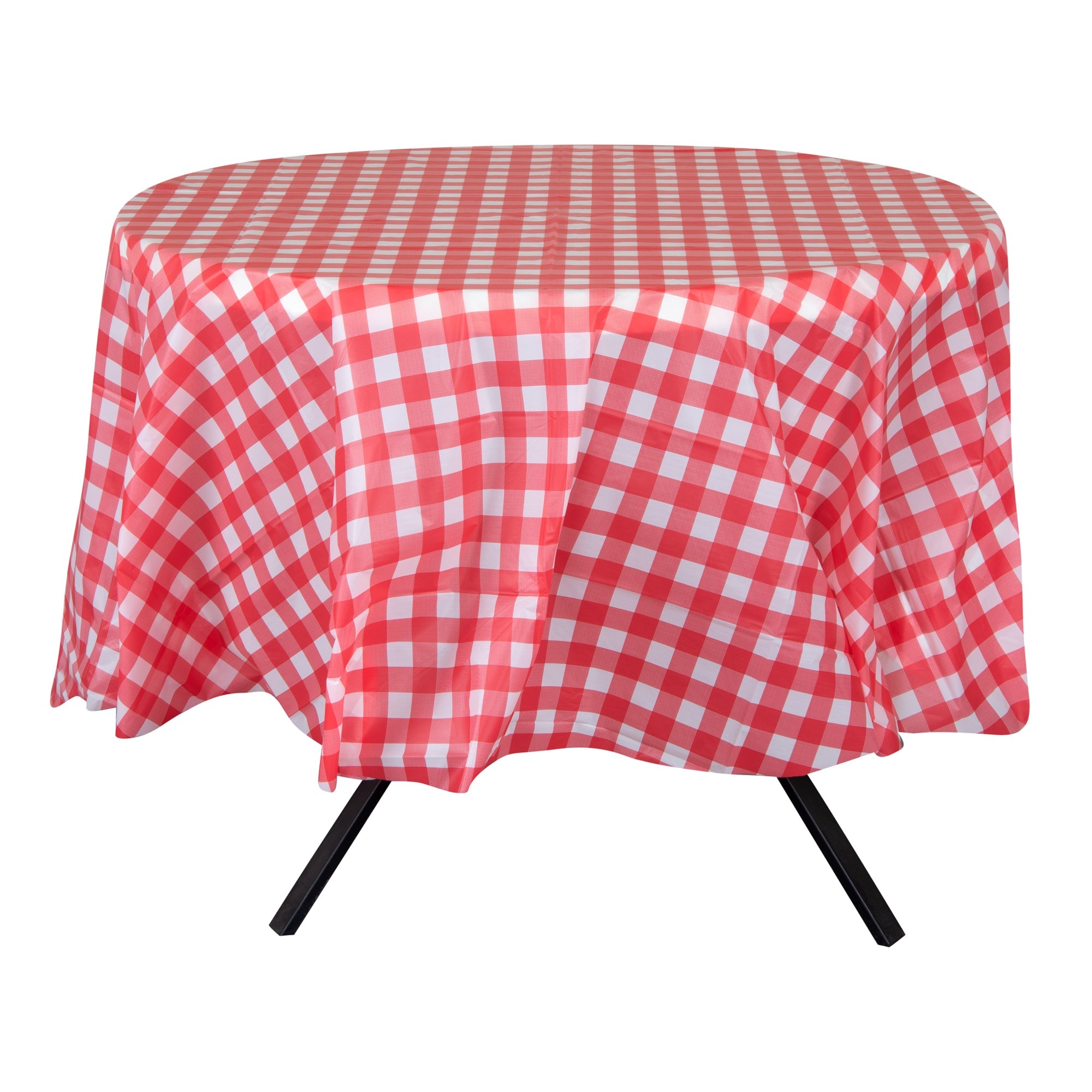 Table Tek Round Red Gingham Plastic Table Cover - 84" - 20 count box