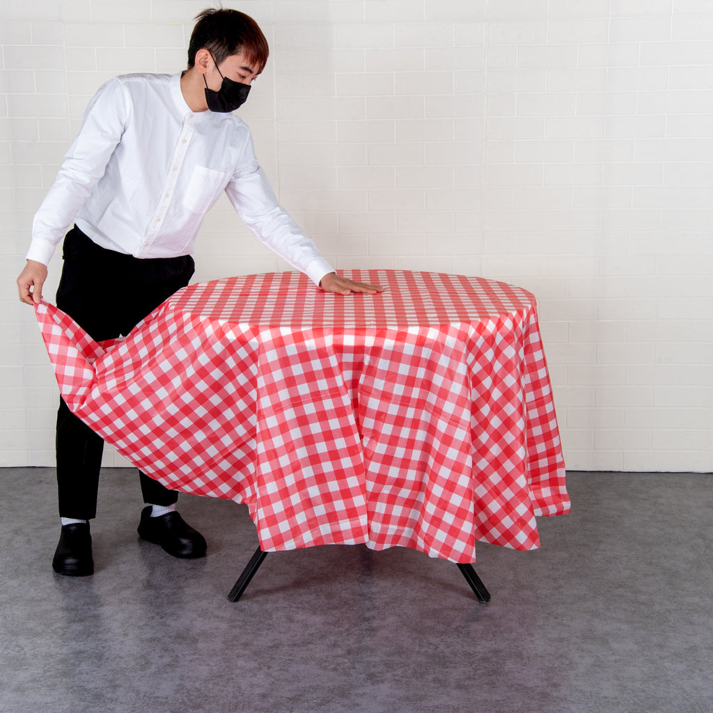 Table Tek Round Red Gingham Plastic Table Cover - 84" - 20 count box