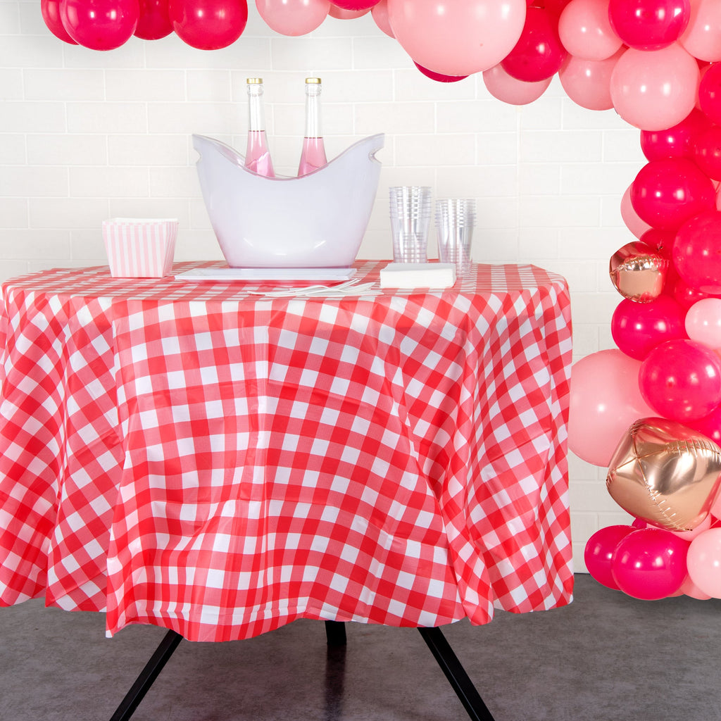 Table Tek Round Red Gingham Plastic Table Cover - 84" - 20 count box