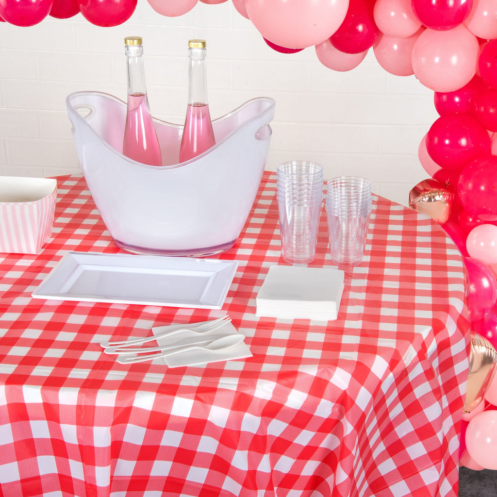 Table Tek Round Red Gingham Plastic Table Cover - 84" - 20 count box