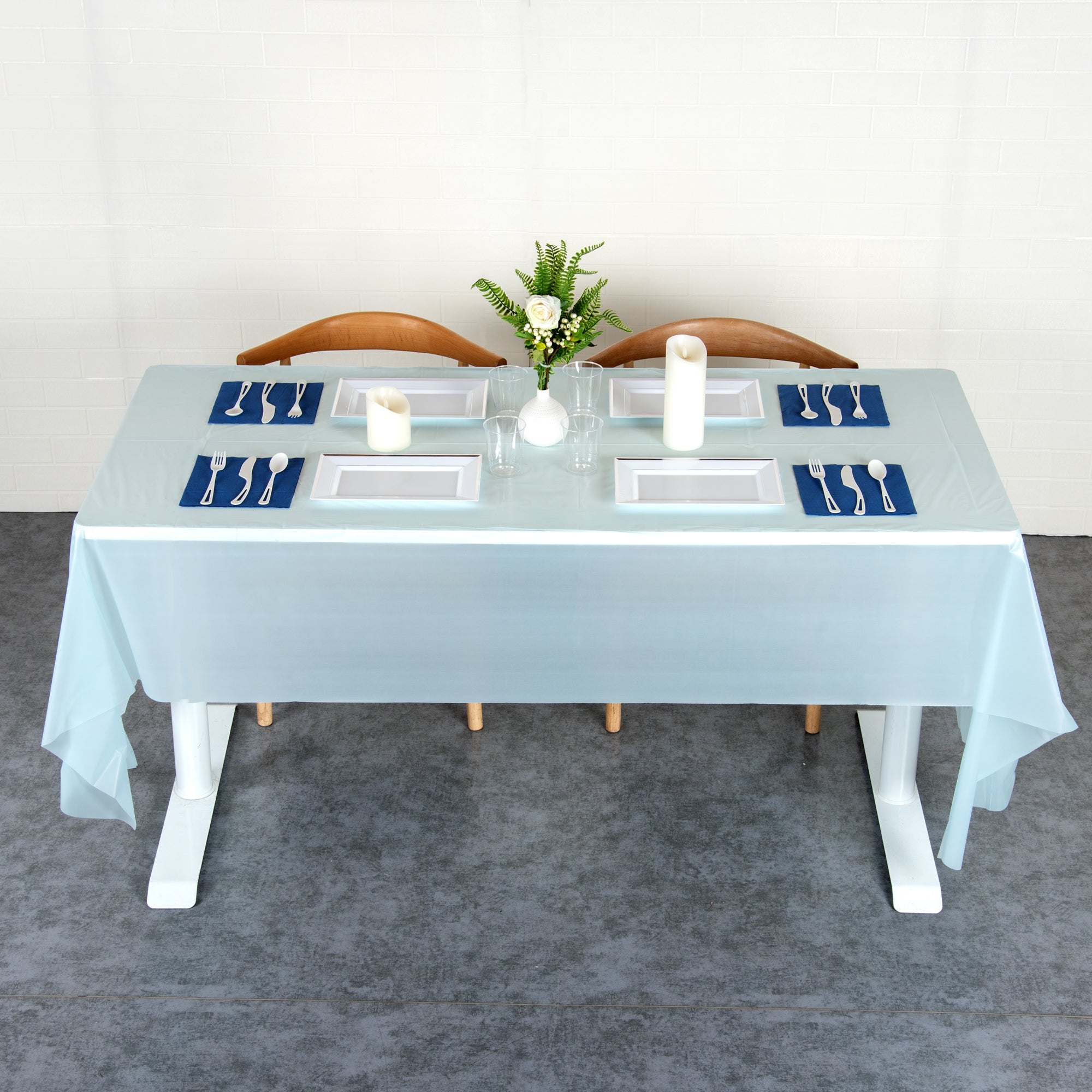 Table Tek Rectangle Blue Plastic Table Cover - 108" x 54" - 2 count box