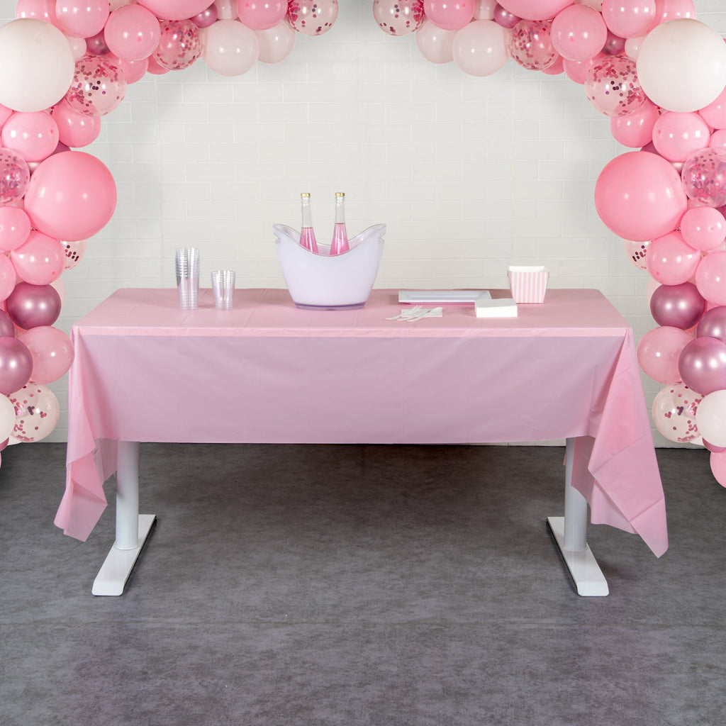 Table Tek Rectangle Pink Plastic Table Cover - 108" x 54" - 2 count box