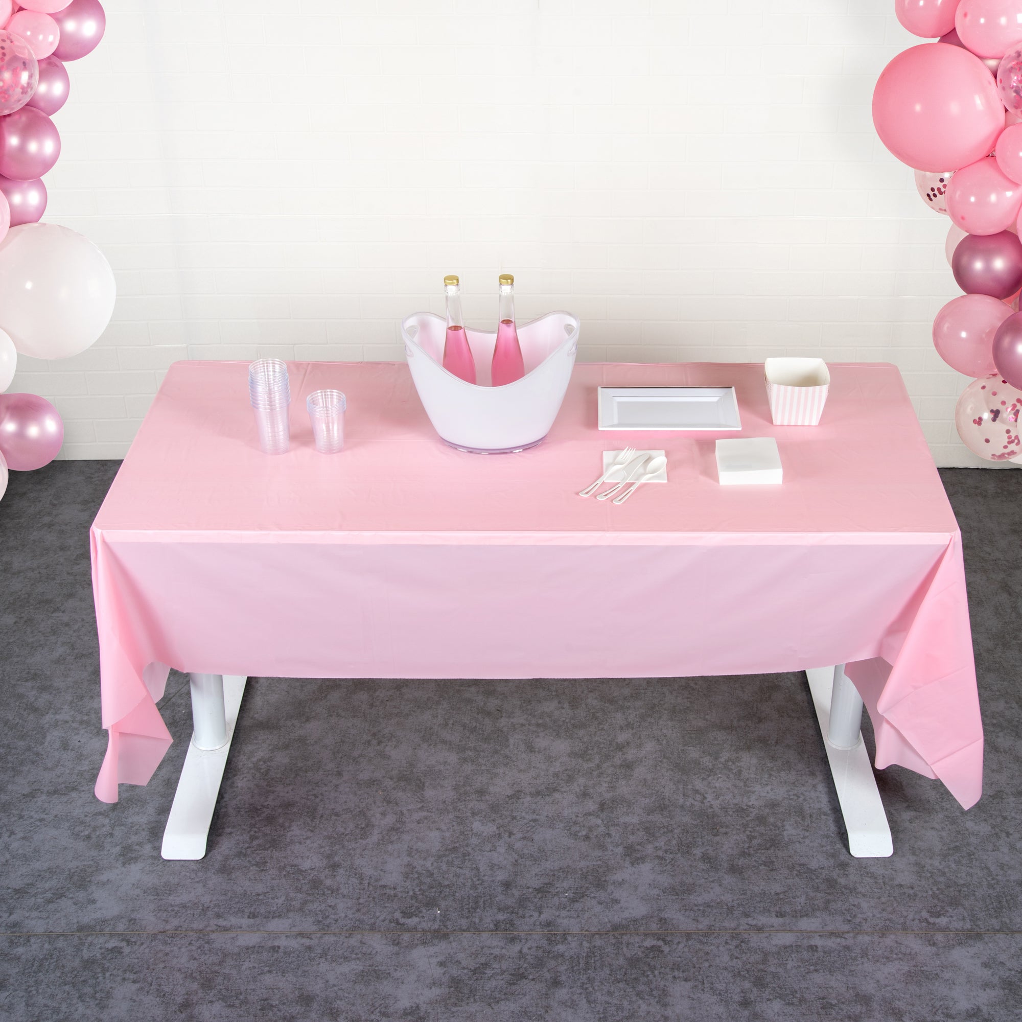 Table Tek Rectangle Pink Plastic Table Cover - 108" x 54" - 2 count box