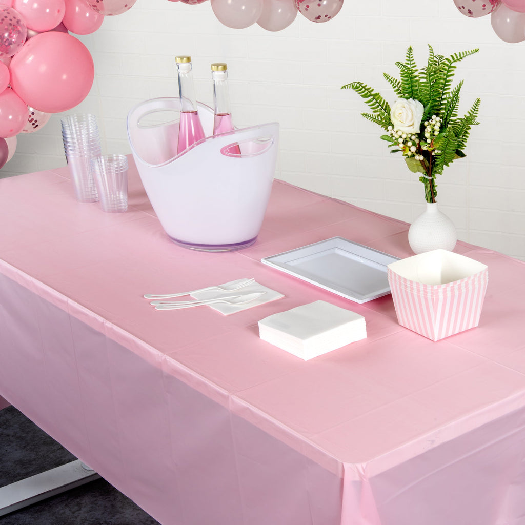 Table Tek Rectangle Pink Plastic Table Cover - 108" x 54" - 2 count box