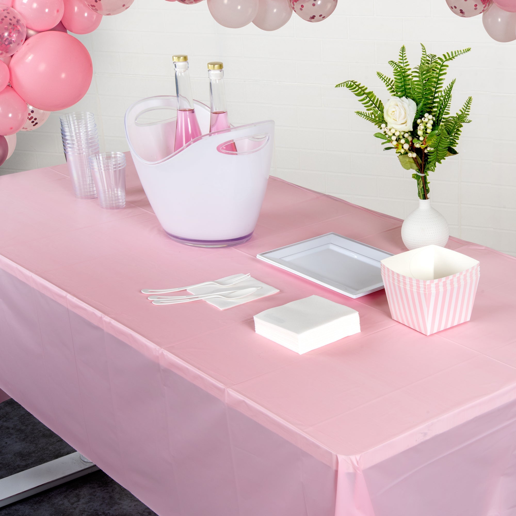 Table Tek Rectangle Pink Plastic Table Cover - 108" x 54" - 2 count box