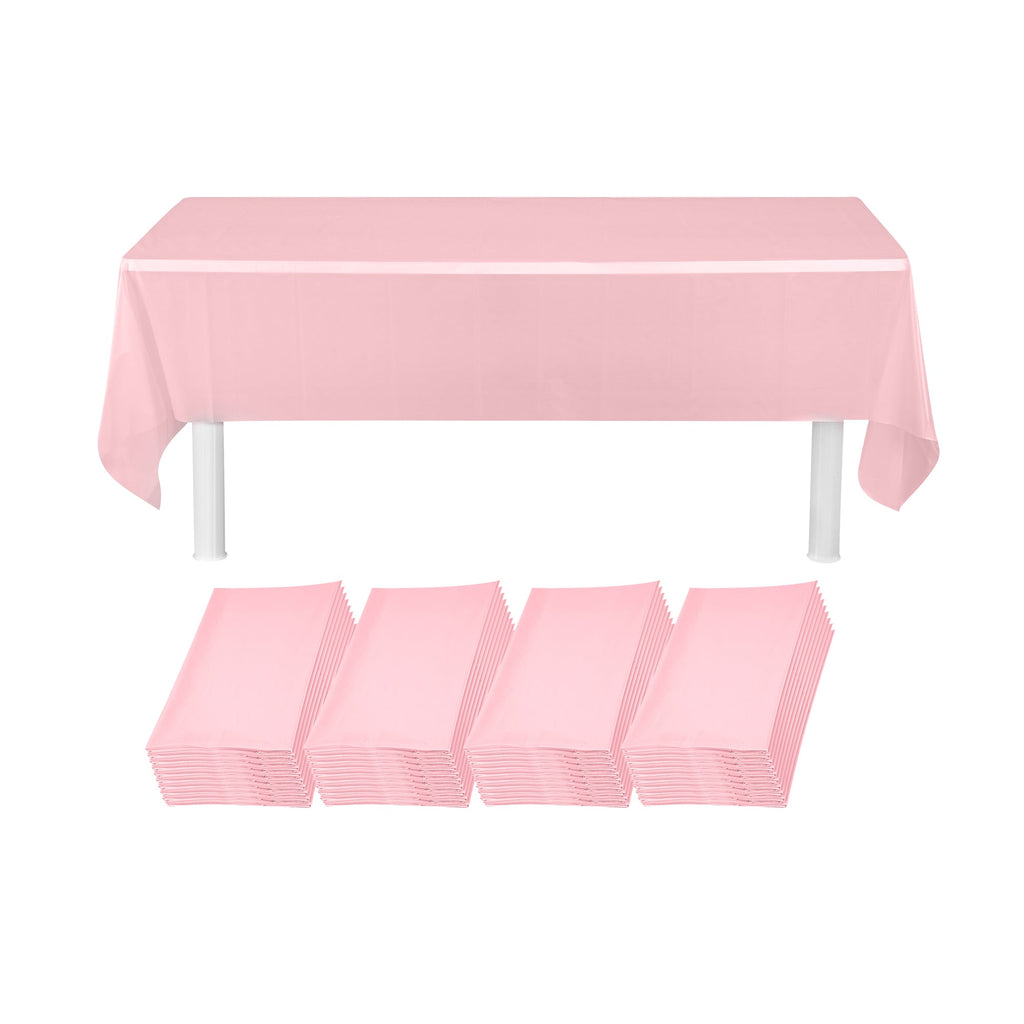 Table Tek Rectangle Pink Plastic Table Cover - 108" x 54" - 20 count box
