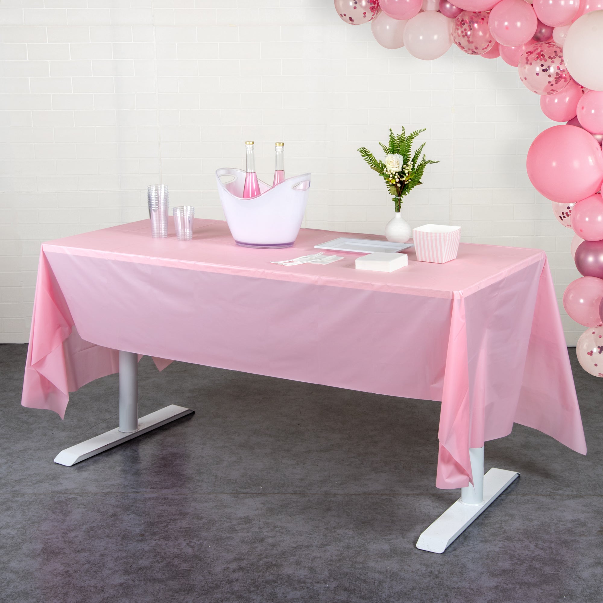 Table Tek Rectangle Pink Plastic Table Cover - 108" x 54" - 20 count box