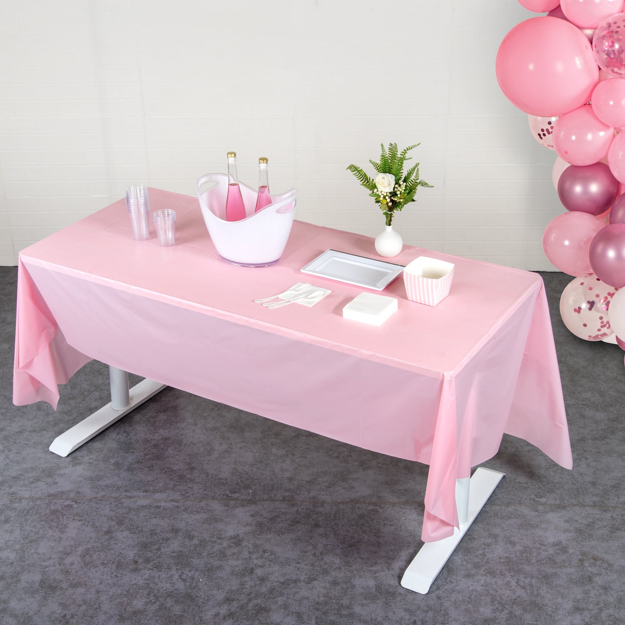 Table Tek Rectangle Pink Plastic Table Cover - 108" x 54" - 20 count box