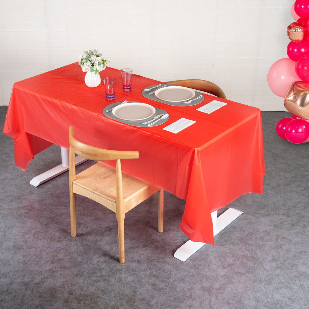 Table Tek Rectangle Red Plastic Table Cover - 108" x 54" - 2 count box