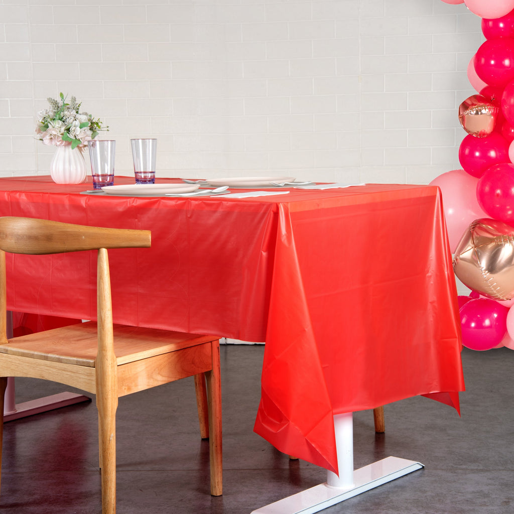 Table Tek Rectangle Red Plastic Table Cover - 108" x 54" - 2 count box