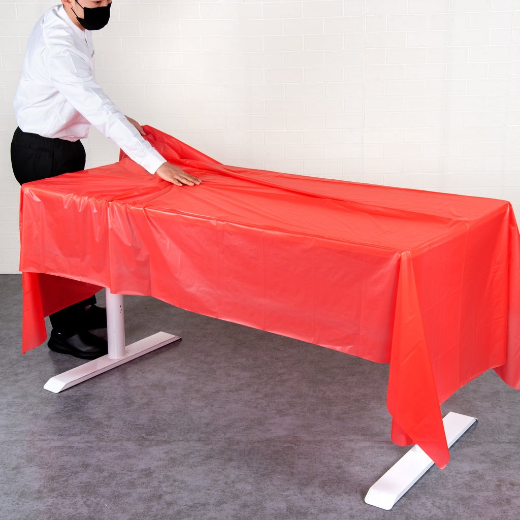 Table Tek Rectangle Red Plastic Table Cover - 108" x 54" - 20 count box