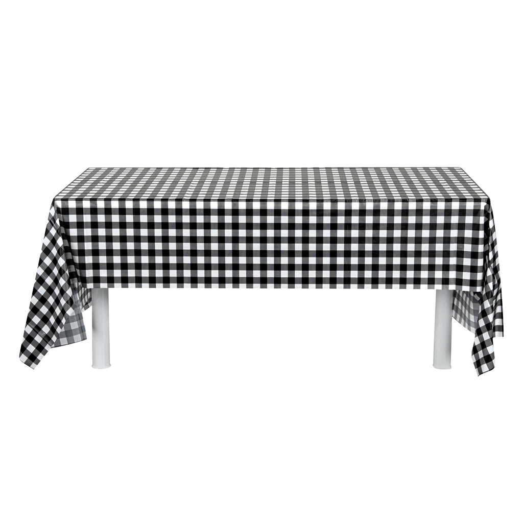 Table Tek Rectangle Black Gingham Plastic Table Cover - 108" x 54" - 2 count box