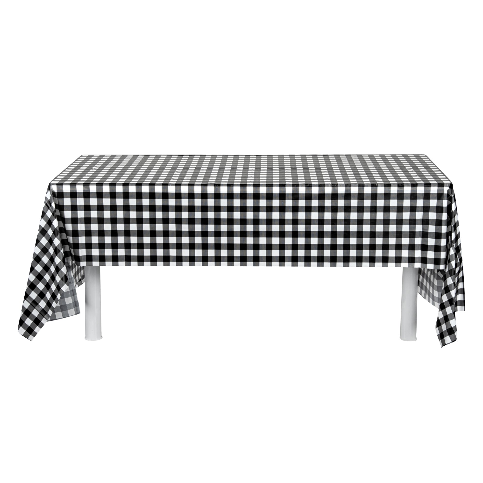 Table Tek Rectangle Gingham Black Plastic Table Cover - 108" x 54" - 20 count box