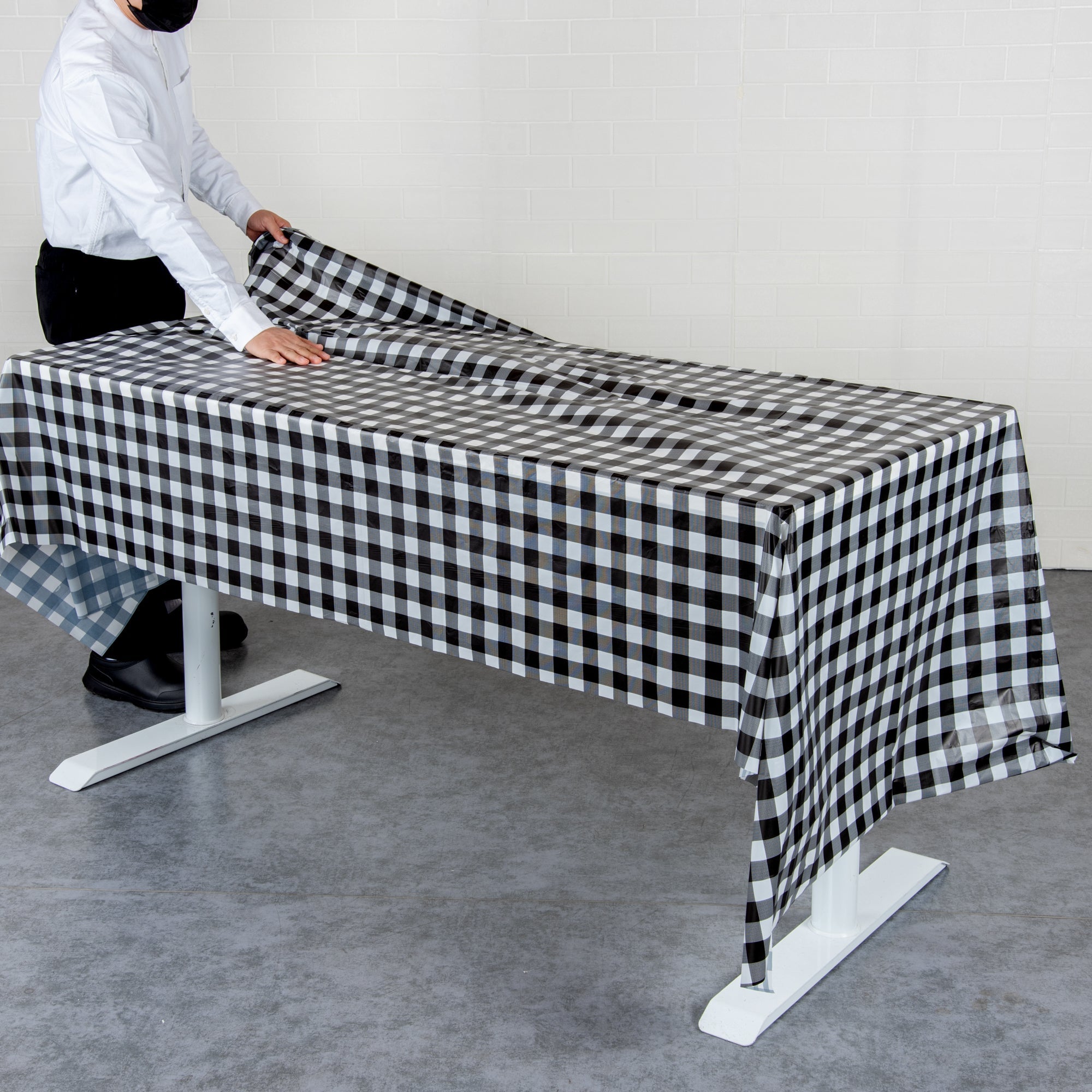 Table Tek Rectangle Gingham Black Plastic Table Cover - 108" x 54" - 20 count box