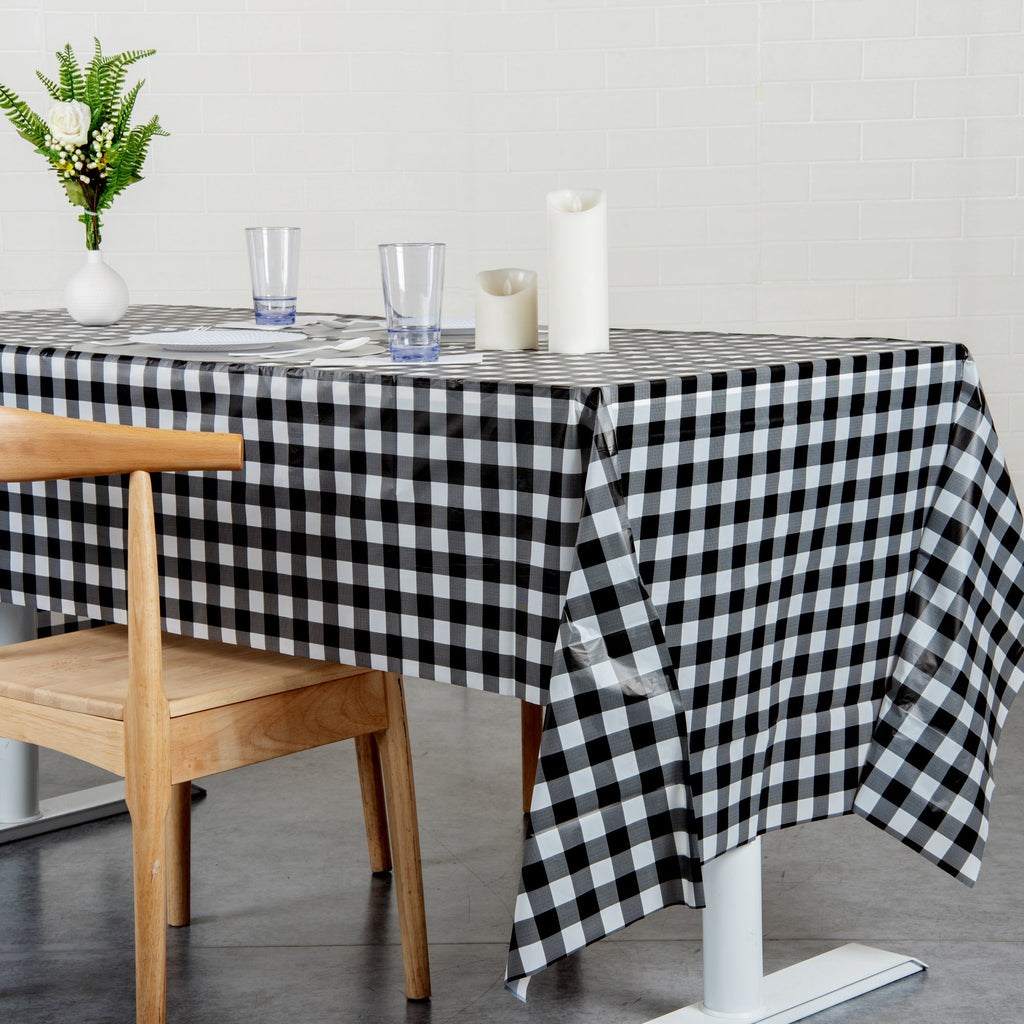 Table Tek Rectangle Gingham Black Plastic Table Cover - 108" x 54" - 20 count box
