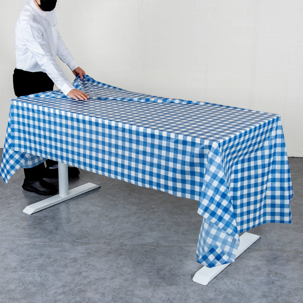 Table Tek Rectangle Blue Gingham Plastic Table Cover - 108" x 54" - 2 count box