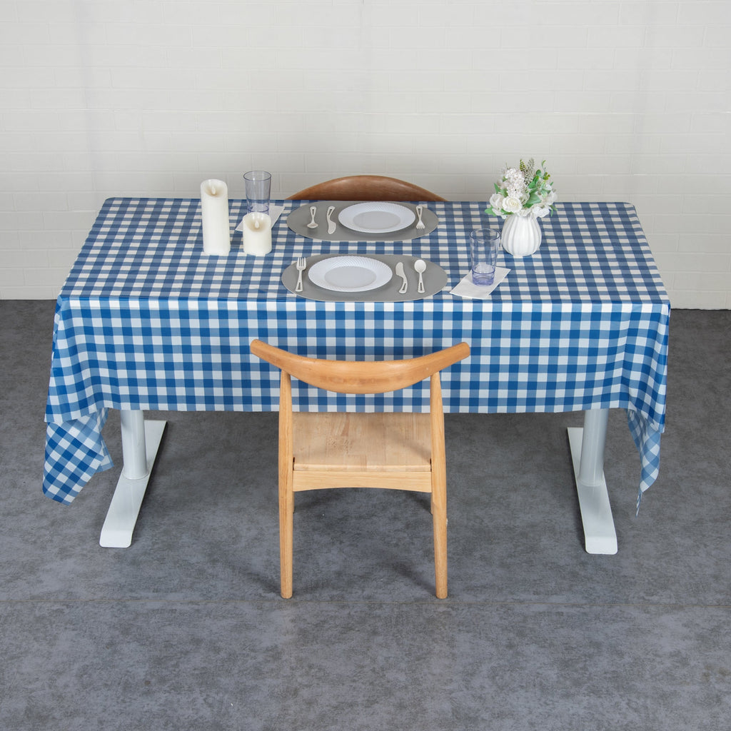 Table Tek Rectangle Gingham Blue Plastic Table Cover - 108" x 54" - 20 count box