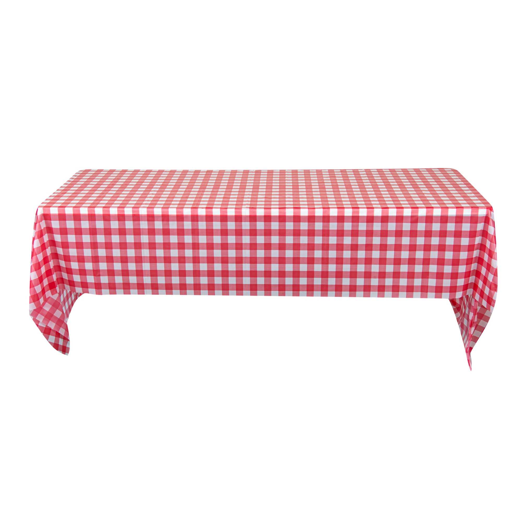 Table Tek Rectangle Red Gingham Plastic Table Cover - 108" x 54" - 2 count box