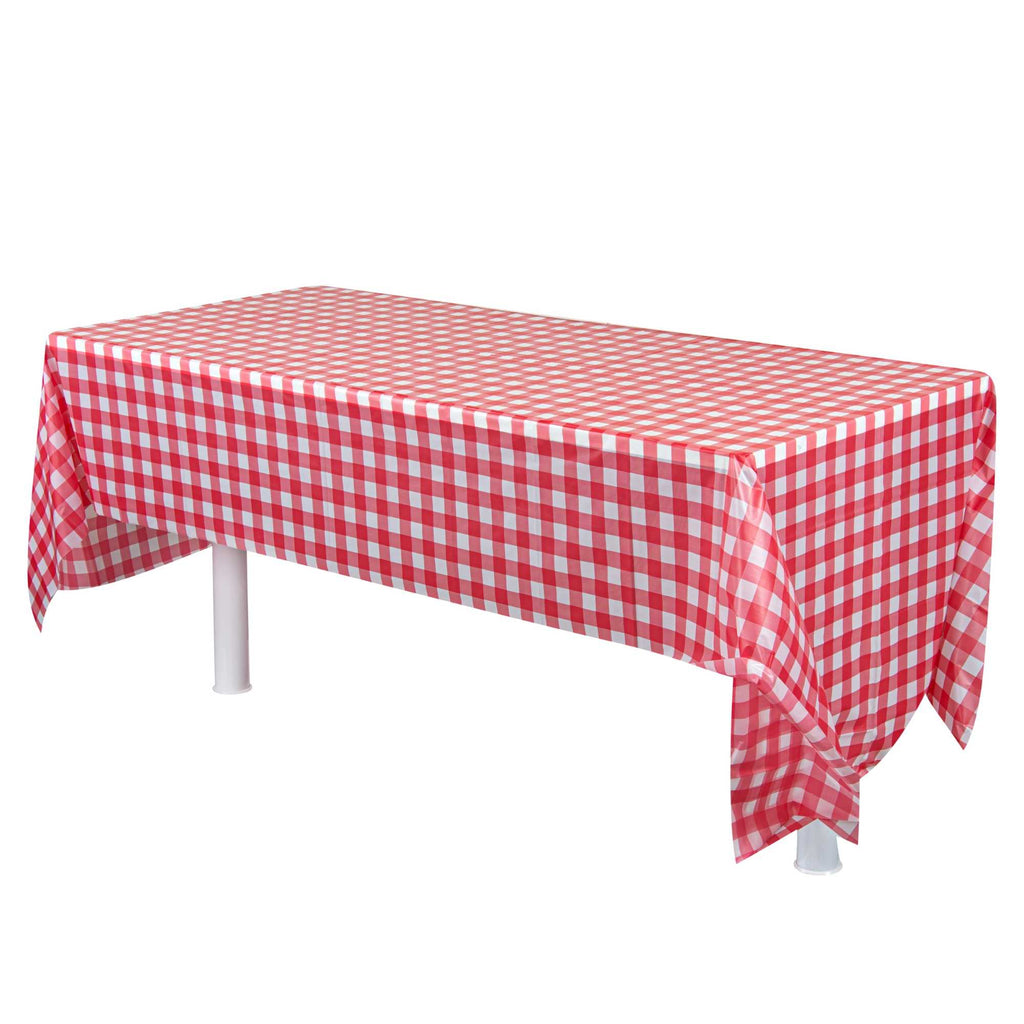 Table Tek Rectangle Red Gingham Plastic Table Cover - 108" x 54" - 2 count box