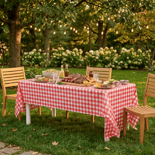 Table Tek Rectangle Red Gingham Plastic Table Cover - 108" x 54" - 2 count box
