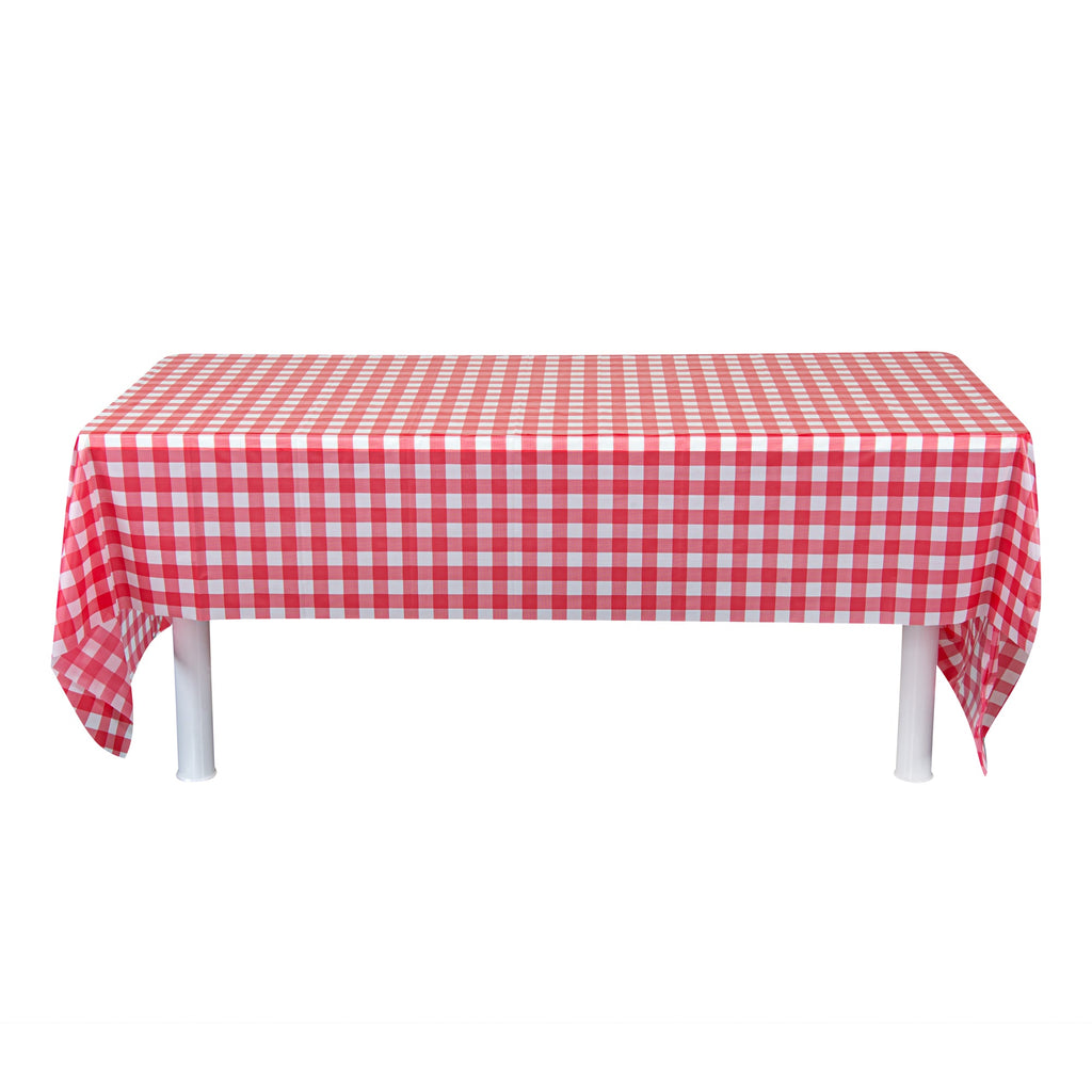 Table Tek Rectangle Red Gingham Plastic Table Cover - 108" x 54" - 2 count box