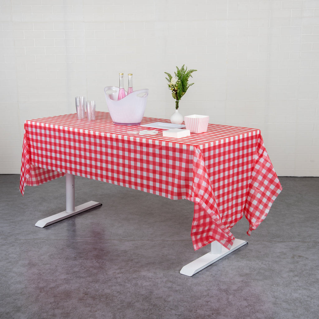 Table Tek Rectangle Red Gingham Plastic Table Cover - 108" x 54" - 2 count box