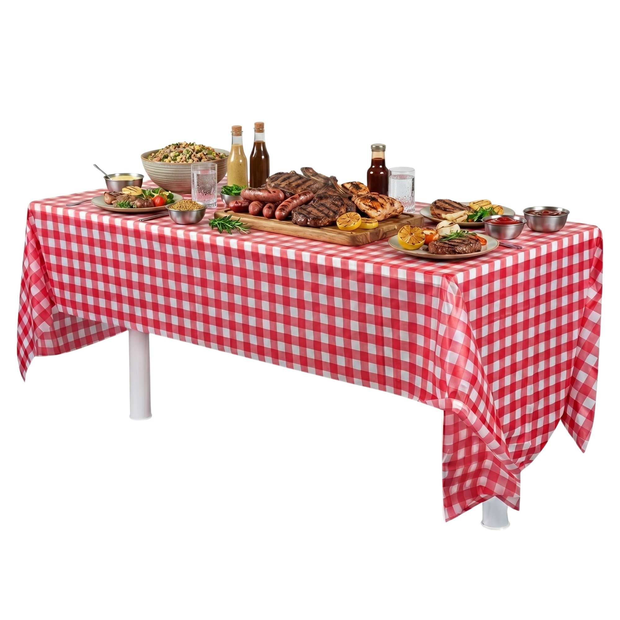 Table Tek Rectangle Red Gingham Red Plastic Table Cover - 108" x 54" - 20 count box