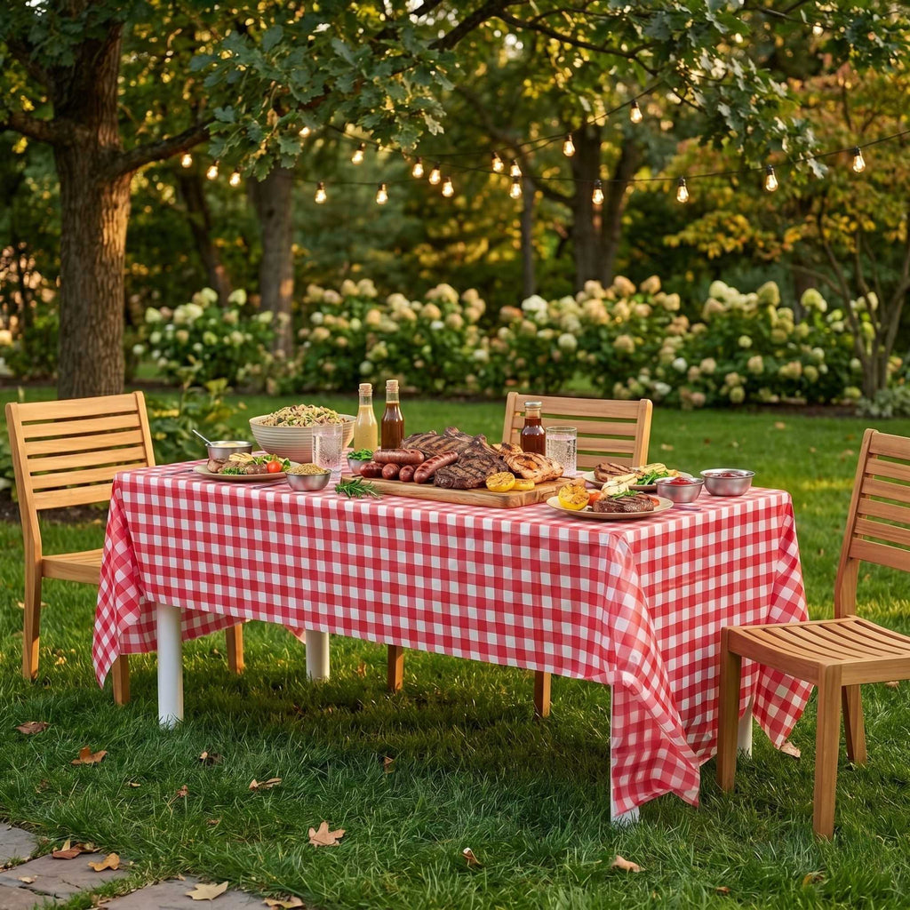 Table Tek Rectangle Red Gingham Red Plastic Table Cover - 108" x 54" - 20 count box