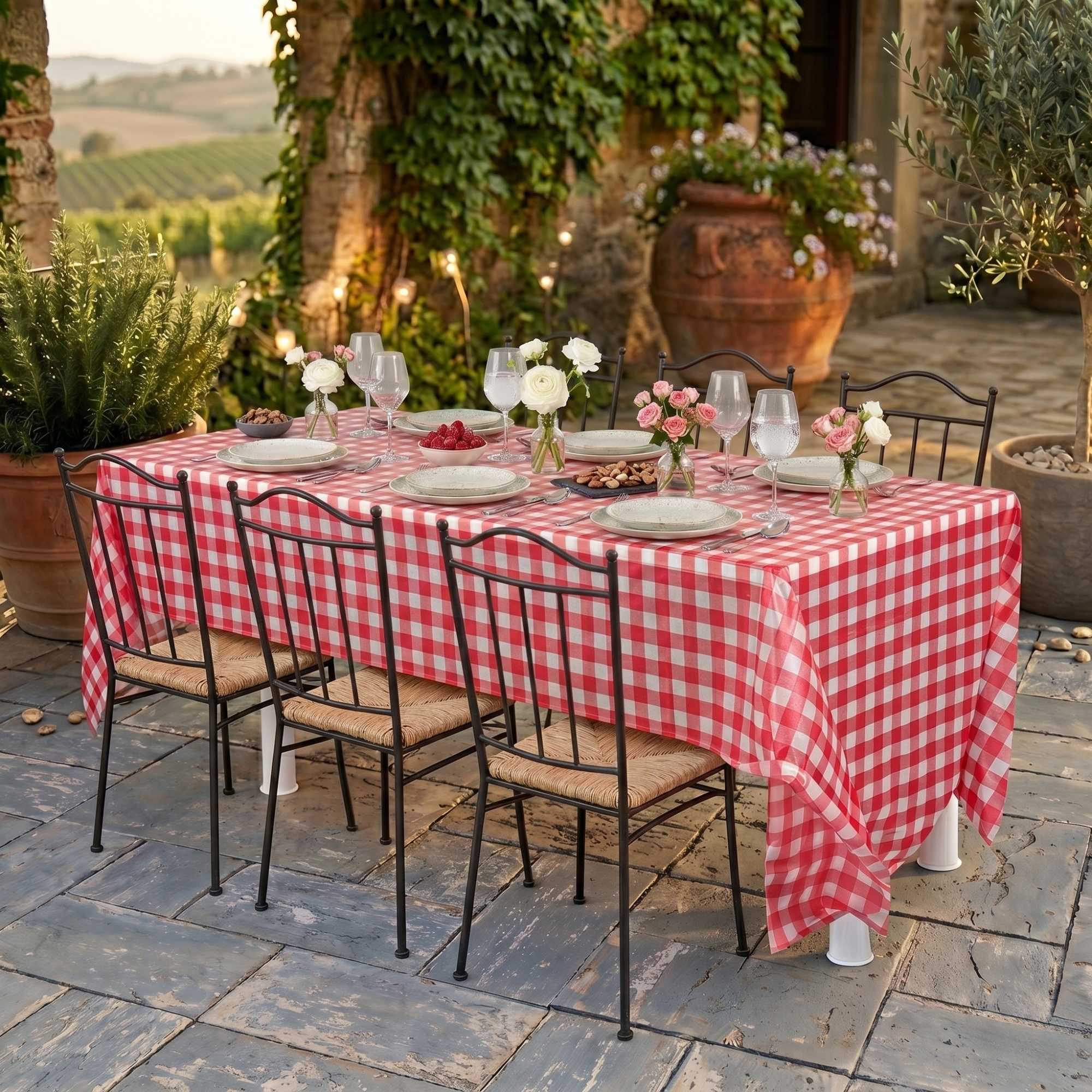 Table Tek Rectangle Red Gingham Red Plastic Table Cover - 108" x 54" - 20 count box