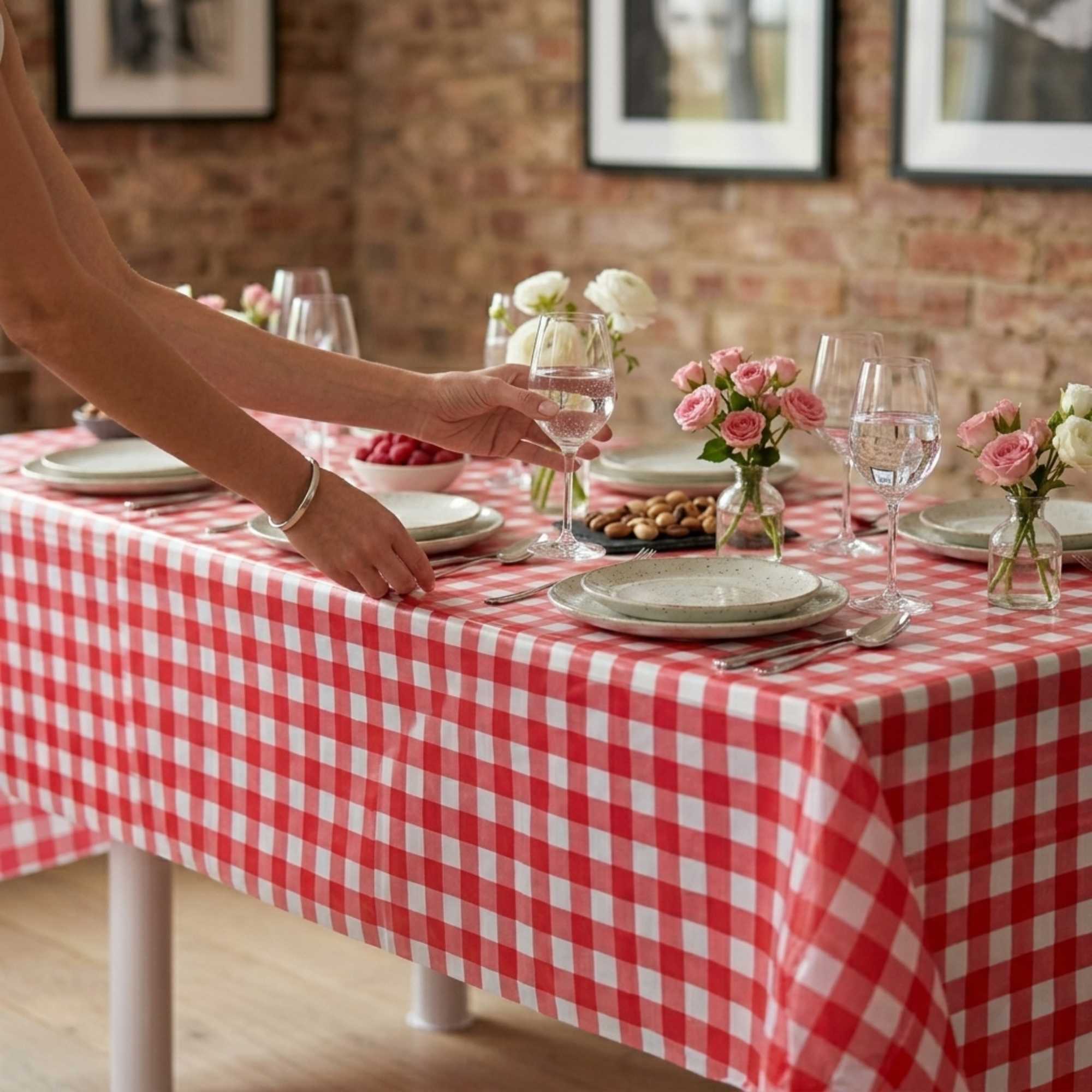 Table Tek Rectangle Red Gingham Red Plastic Table Cover - 108" x 54" - 20 count box