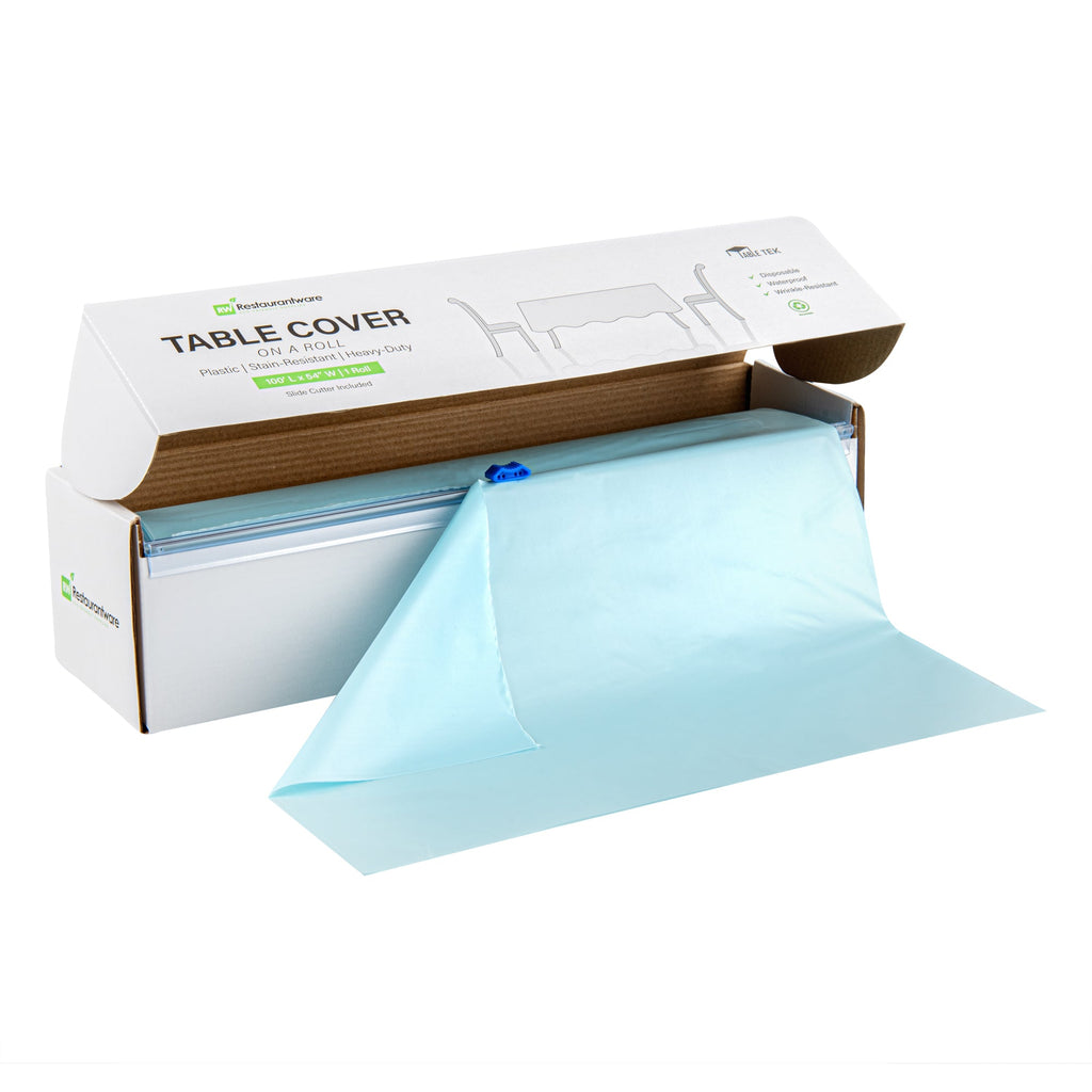 Table Tek Blue Plastic Table Cover Roll - with Slide Cutter - 100' x 54" - 1 count box