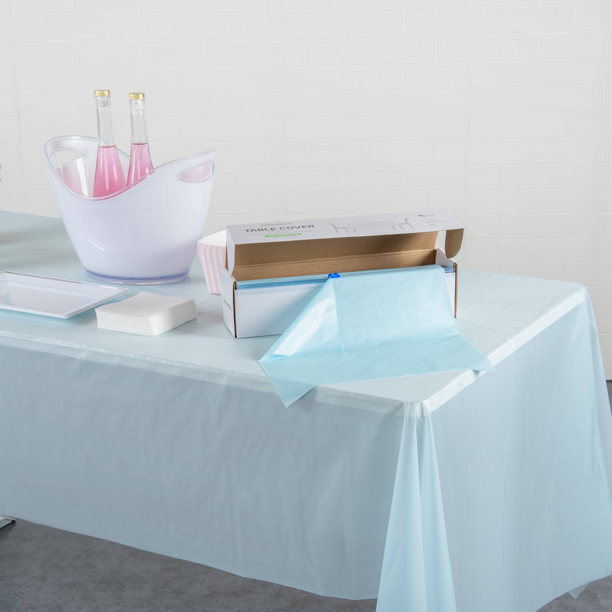 Table Tek Blue Plastic Table Cover Roll - with Slide Cutter - 100' x 54" - 1 count box